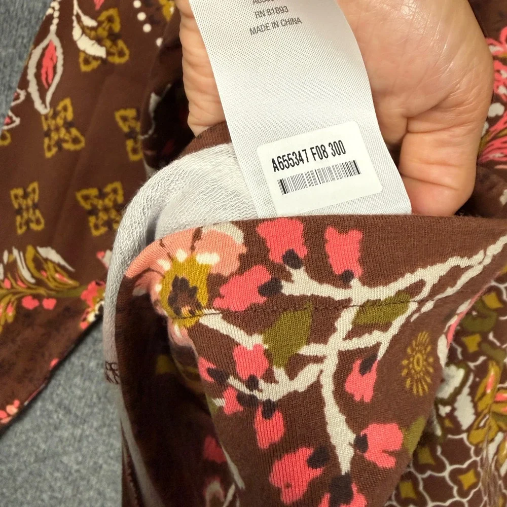 Sport Savvy Size 1X Jacket Brown Floral Printed Patchwork French Terry Full Zip